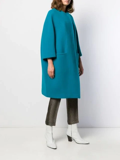 Shop Gianluca Capannolo Collarless Cocoon Coat In Blue
