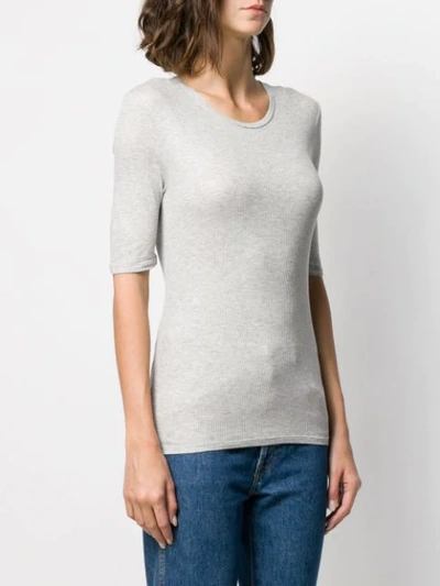 Shop Majestic Round Neck Ribbed T-shirt In Grey