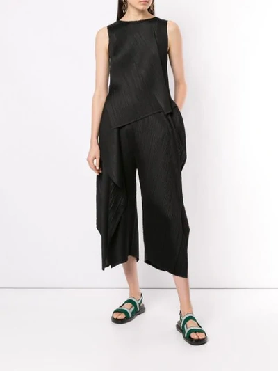 Shop Issey Miyake Double Layered Pleated Tank Top In Black