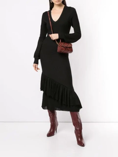 Shop Victoria Beckham V-neck Ruffle Dress In Black