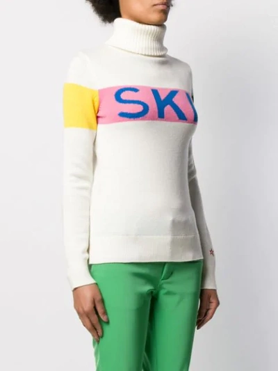Perfect Moment Intarsia Merino Wool Turtleneck Sweater In Neutrals