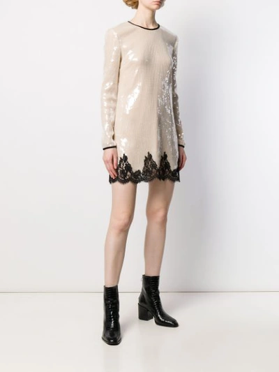 Shop Ermanno Ermanno Sequin-embellished Shift Dress In Neutrals