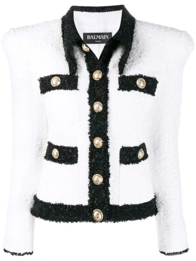 Shop Balmain Metallic Tweed Jacket In White