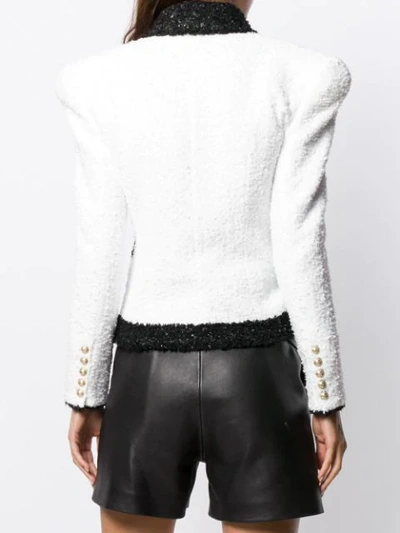 Shop Balmain Metallic Tweed Jacket In White