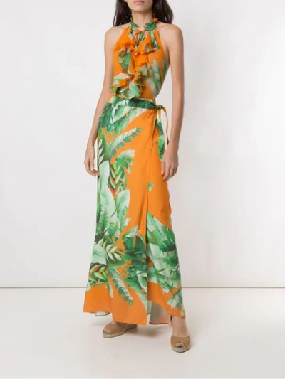 Shop Amir Slama Printed Wrap Maxi Skirt In Orange