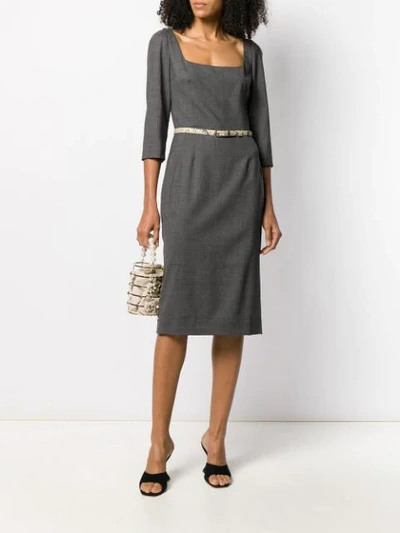 Shop Dolce & Gabbana Fitted Work Dress In Grey