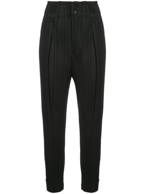 black pleated cropped trousers