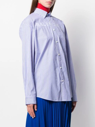 Shop Balenciaga Logo Detail Striped Shirt In Blue