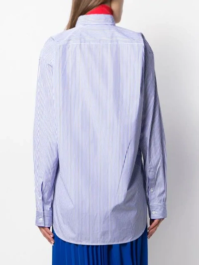 Shop Balenciaga Logo Detail Striped Shirt In Blue