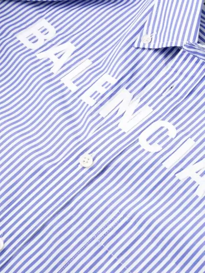 Shop Balenciaga Logo Detail Striped Shirt In Blue