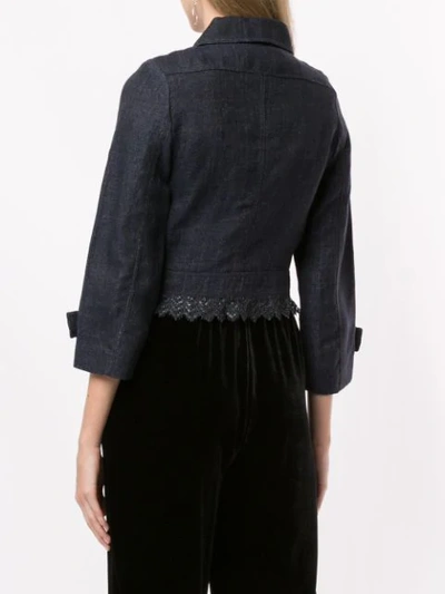 Pre-owned Chanel Zig-zag Knitted Hem Cropped Jacket In Blue