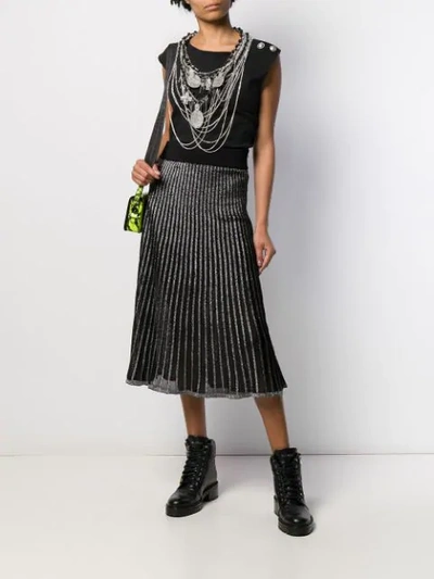 Shop Balmain Two-toned Pleated Skirt In Black