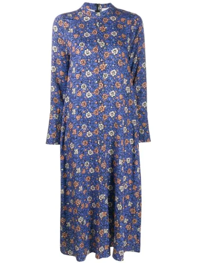 Shop Alysi Floral Print Long-sleeved Dress In Blue