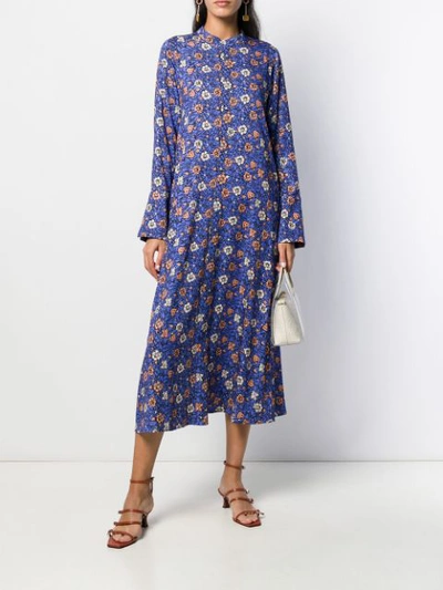 Shop Alysi Floral Print Long-sleeved Dress In Blue