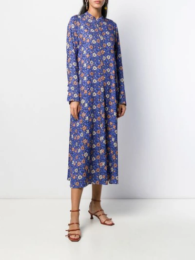 Shop Alysi Floral Print Long-sleeved Dress In Blue