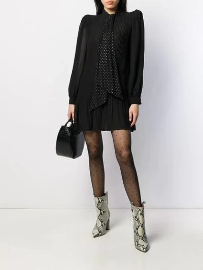Shop Saint Laurent Embellished Neck Tie Short Dress In Black