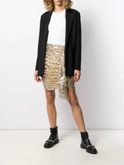 Shop In The Mood For Love Ruched Sequin Skirt In Gold