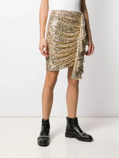 Shop In The Mood For Love Ruched Sequin Skirt In Gold