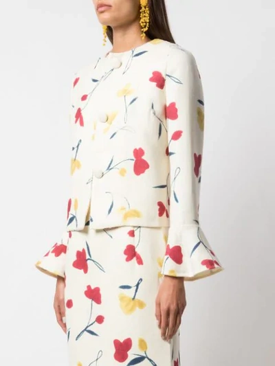 Shop Oscar De La Renta Poppies Print Jacket In White