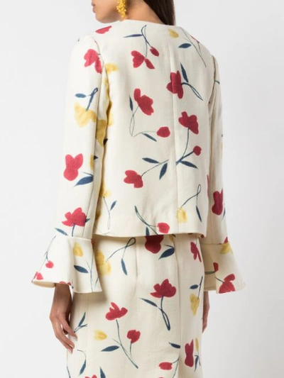 Shop Oscar De La Renta Poppies Print Jacket In White