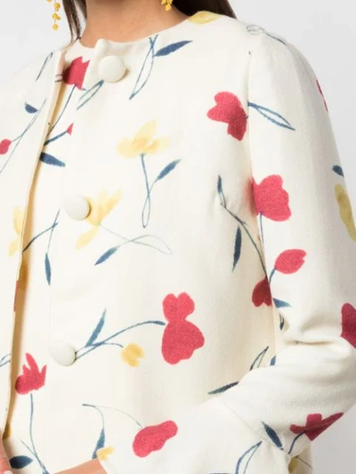 Shop Oscar De La Renta Poppies Print Jacket In White