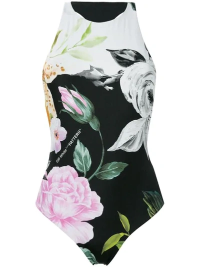 Shop Off-white Floral Print Swimsuit In Black