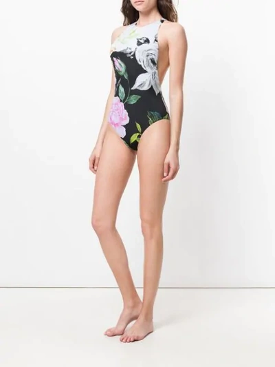 Shop Off-white Floral Print Swimsuit In Black