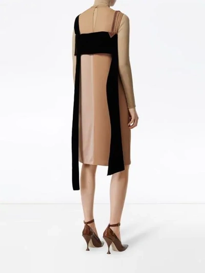 Shop Burberry Strap Detail Panelled Silk And Velvet Dress In Neutrals