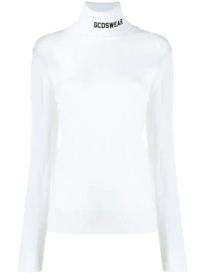 Shop Gcds Rollneck Logo Knit Sweater In White