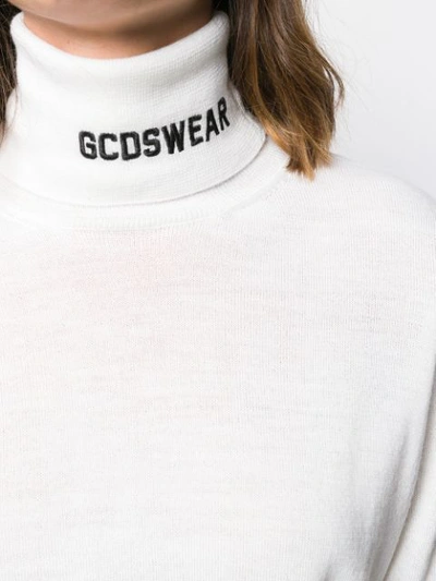 Shop Gcds Rollneck Logo Knit Sweater In White