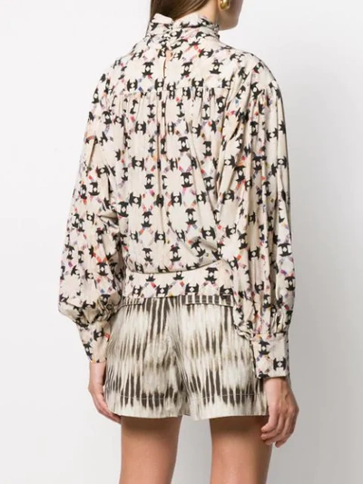 Shop Isabel Marant Cowl Neck Geometric Print Blouse In Neutrals