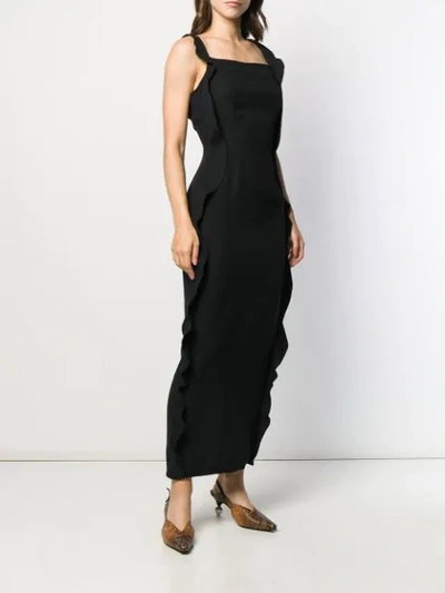 Pre-owned Giorgio Armani Ruffled Details Slim Long Dress In Black