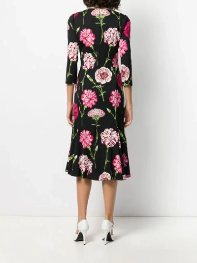 Shop Dolce & Gabbana Carnation Print Midi Dress In Black