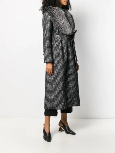 Shop Dolce & Gabbana Fur Collar Houndstooth Print Coat In Black