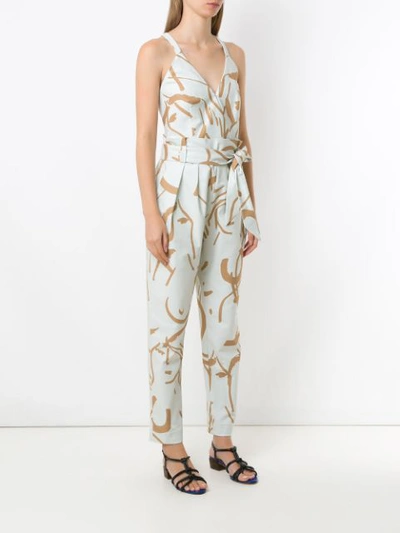 Shop Andrea Marques Printed Paperbag Waist Jumpsuit In Neutrals