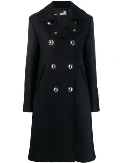 Shop Love Moschino Double-breasted Coat In Black