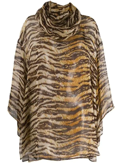 Pre-owned Dolce & Gabbana 1990's Tiger Print Sheer Blouse In Brown