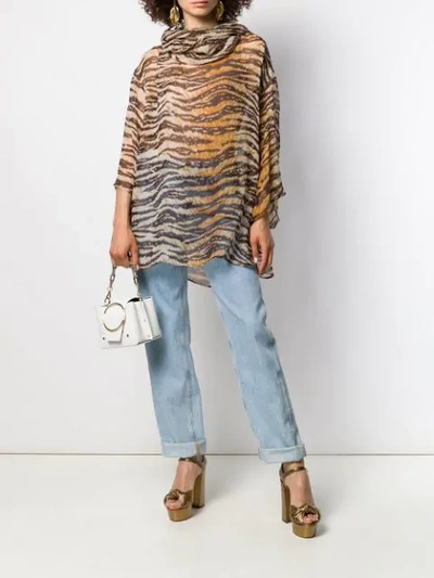 Pre-owned Dolce & Gabbana 1990's Tiger Print Sheer Blouse In Brown