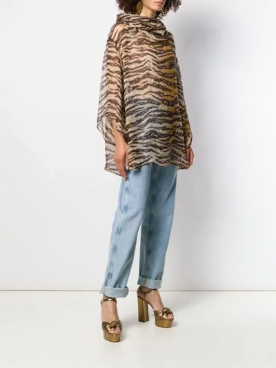 Pre-owned Dolce & Gabbana 1990's Tiger Print Sheer Blouse In Brown