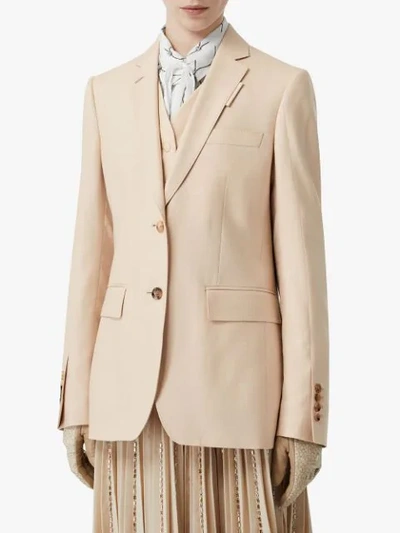 Shop Burberry Waistcoat Detail Mohair Silk Blend Blazer In Neutrals