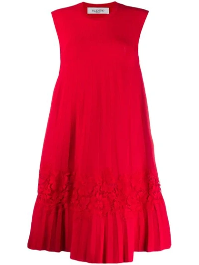 Shop Valentino Lace Panel Pleated Dress In 157 Red