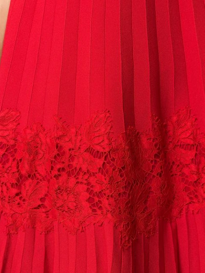 Shop Valentino Lace Panel Pleated Dress In 157 Red