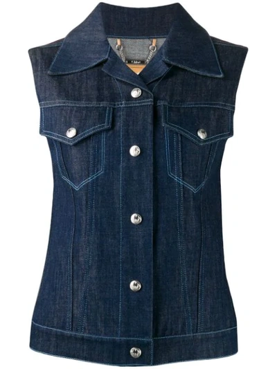 Shop Chloé Sleeveless Denim Jacket In Blue