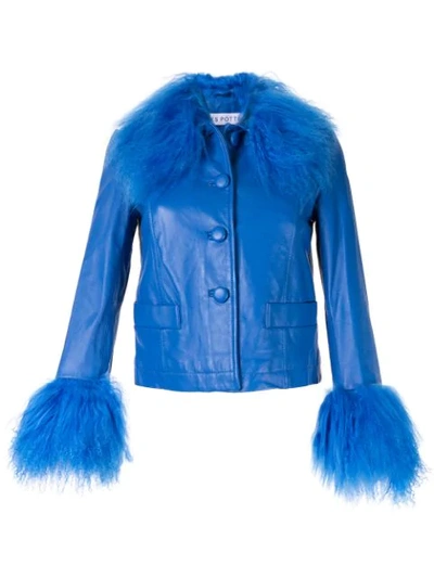 Dorthe Lamb Leather Shearling-collar & Cuff Jacket, Blue In Strong Blue