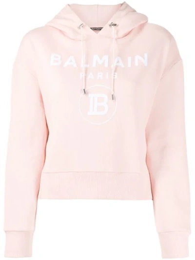 Shop Balmain Logo Print Hoodie In Pink
