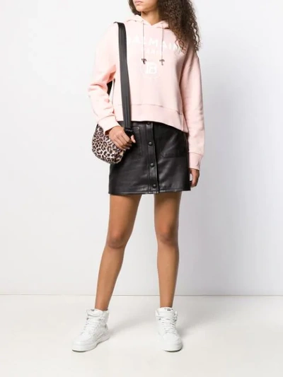 Shop Balmain Logo Print Hoodie In Pink