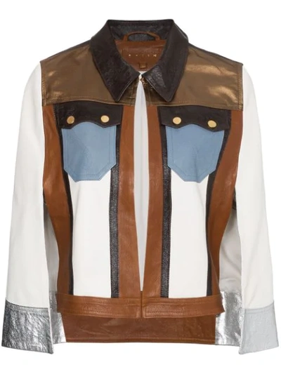 Shop Skiim Chest Pocket Cropped Leather Jacket In Brown
