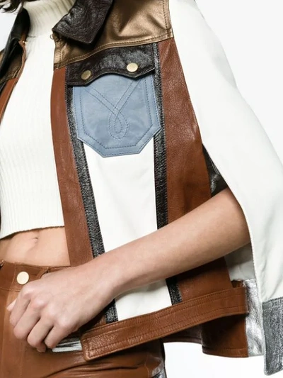 Shop Skiim Chest Pocket Cropped Leather Jacket In Brown