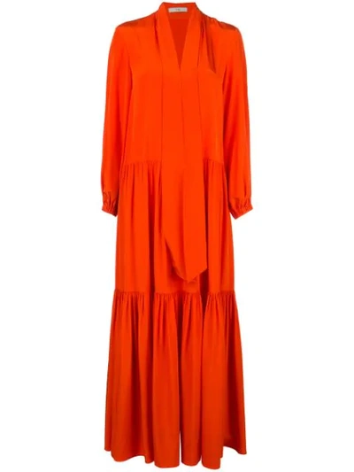 Shop Tibi Ruffle Dress With Tie Neck In Orange