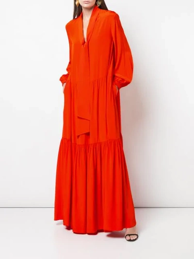 Shop Tibi Ruffle Dress With Tie Neck In Orange